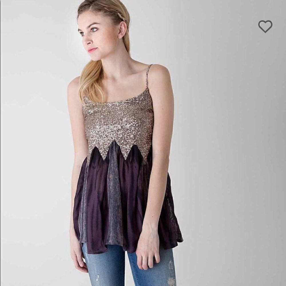 BKE Gold Sequin Chiffon Sleeveless Blouse Size Small